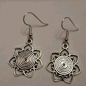 Silver Flower Medallion Earrings